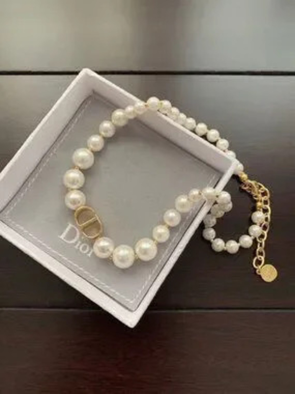 &Dior Gradient Pearl CD Logo Gold Adjustable Bracelet